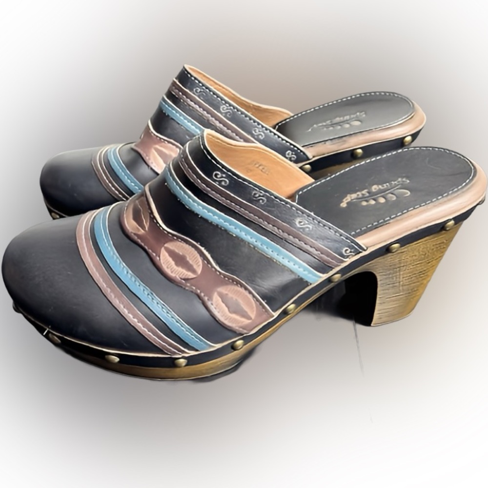 ๐บSpring Step Aztec Leather Backless Clog Heeled Slip-On Mules๐ธ๐บ